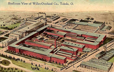 Postcard Illustration- Willys Overland Factory in Toledo, Ohio - Bird's Eye View