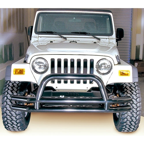 Front Tube Bumper with Riser in Black  Fits  76-86 CJ