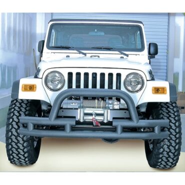 Front Tube Bumper with Winch Cutout in Text Black  Fits  76-86 CJ