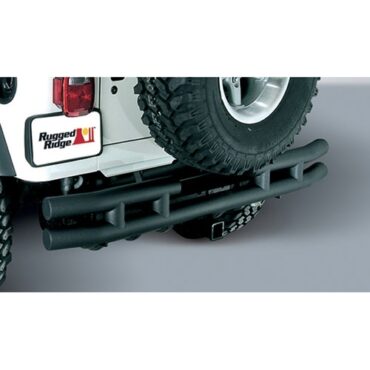 Rear Tube Bumper with Hitch in Textured Black  Fits  55-86 CJ