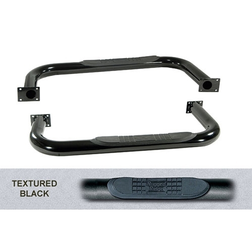 3 Inch Round Side Tube Steps in Textured Black Fits 76-86 CJ-7