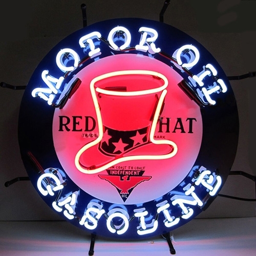Neon "Red Hat Gasoline" Wall Sign Fits Willys Accessory