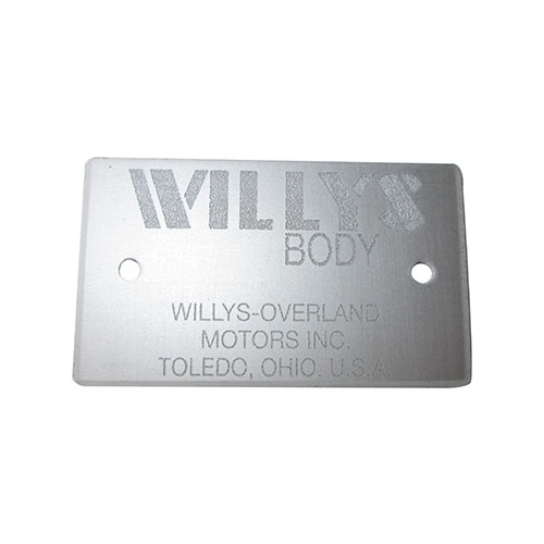 Willys Body Identification Data Plate Fits  46-71 Willys & Jeep