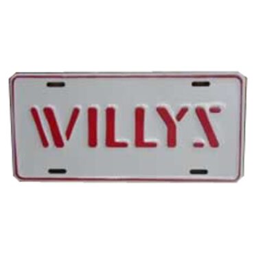 Willys License Plate in Stencil Script (Red) Fits  41-71 Willys and Jeep