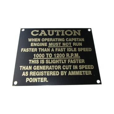 "Caution" Data Plate (Brass) Fits  41-45 MB, GPW