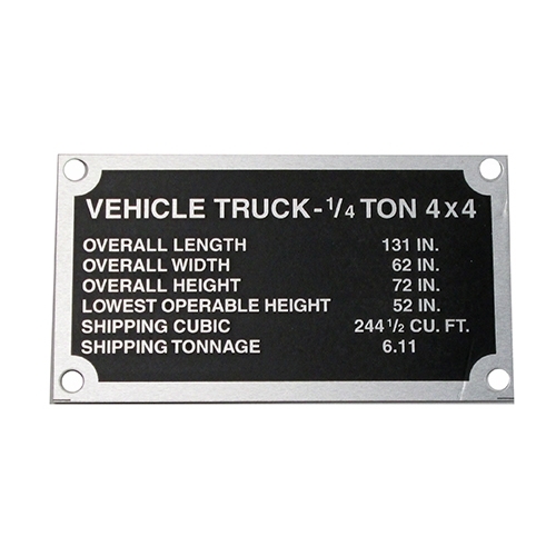 Metal Dash Data Plate Set  Fits  41-45 GPW