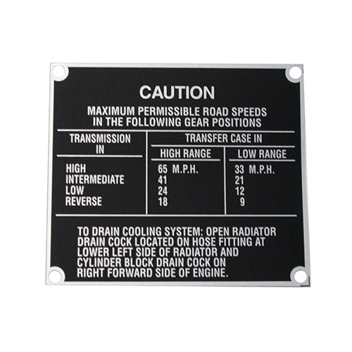 Metal Dash Data Plate Set  Fits  41-45 GPW