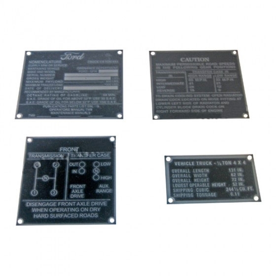 Metal Dash Data Plate Set  Fits  41-45 GPW