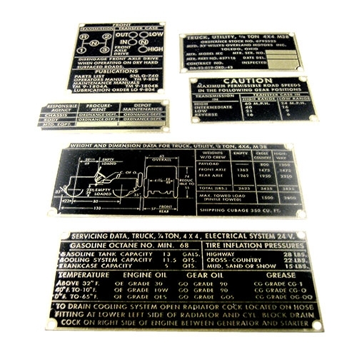 Metal Dash Data Plate Set Fits  50-52 M38