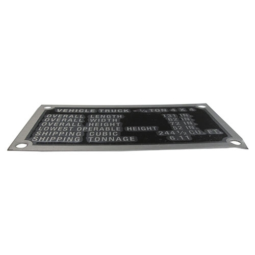 Dashboard Data Plate Fits : 41-45 GPW
