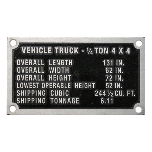 Dashboard Data Plate Fits : 41-45 GPW