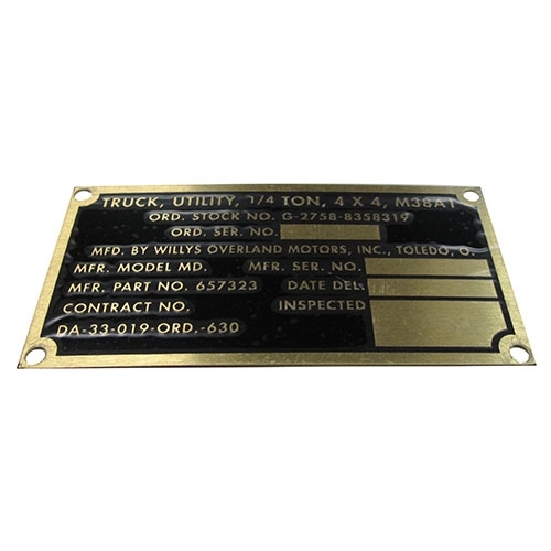 Metal Dash Data Plate Set Fits  52-66 M38-A1