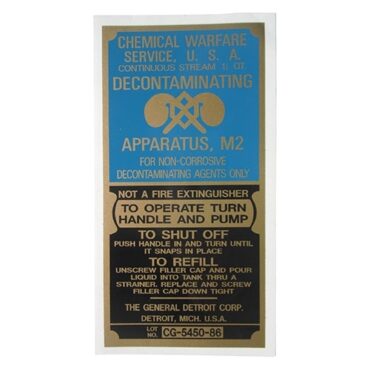 General Detroit Decontaminator Decal  Fits 41-45 MB, GPW