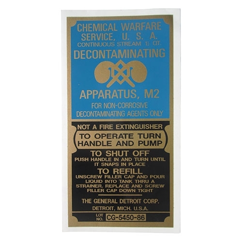 General Detroit Decontaminator Decal  Fits 41-45 MB, GPW