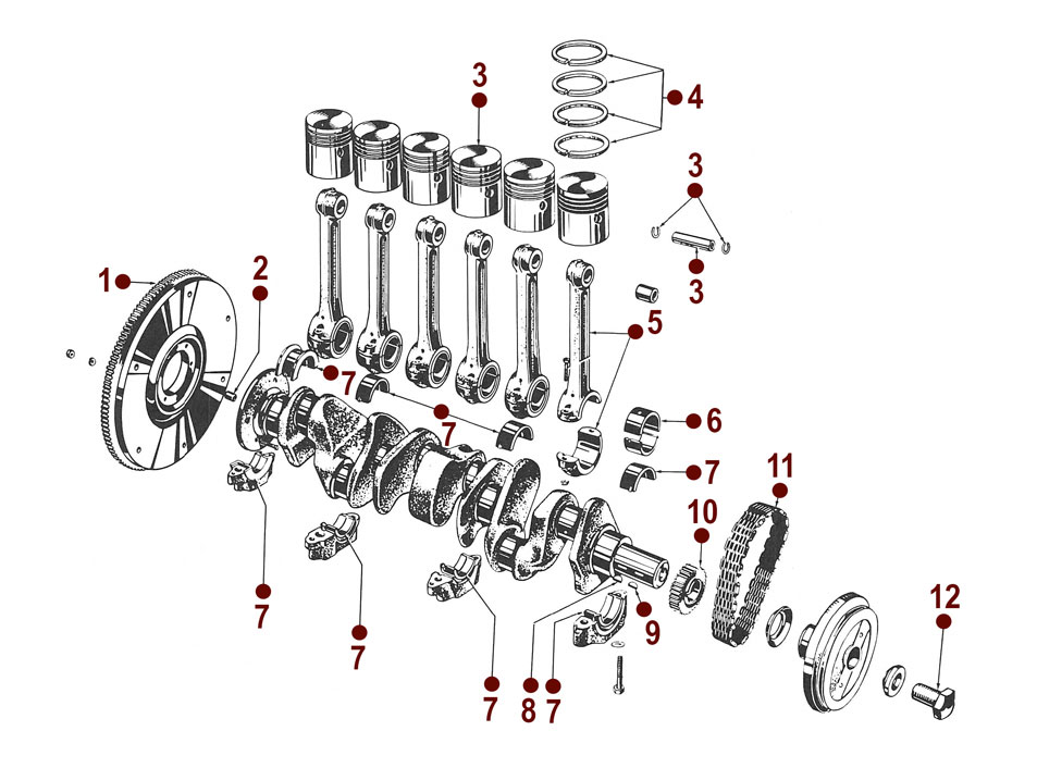 6-226 Engine - Crankshaft, Bearings, Connecting Rods & Pistons
