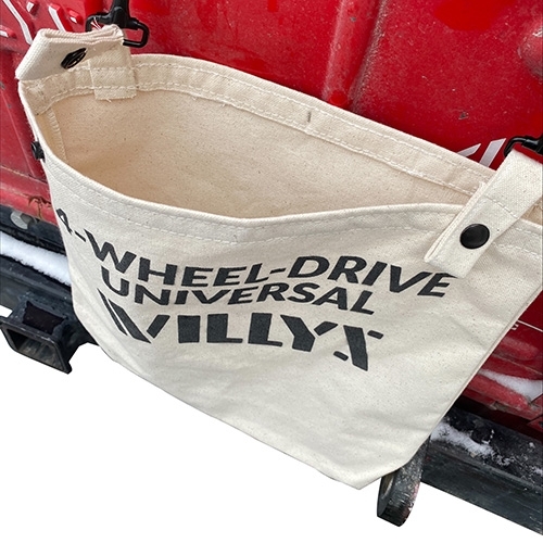 US Made Stenciled "Willys" Bag with Black Spring Clip Hooks Fits 41-71 Jeep & Willys